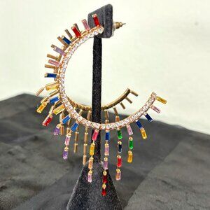 Rainbow Fringe Half Hoops – Sparkling Crystal Earrings